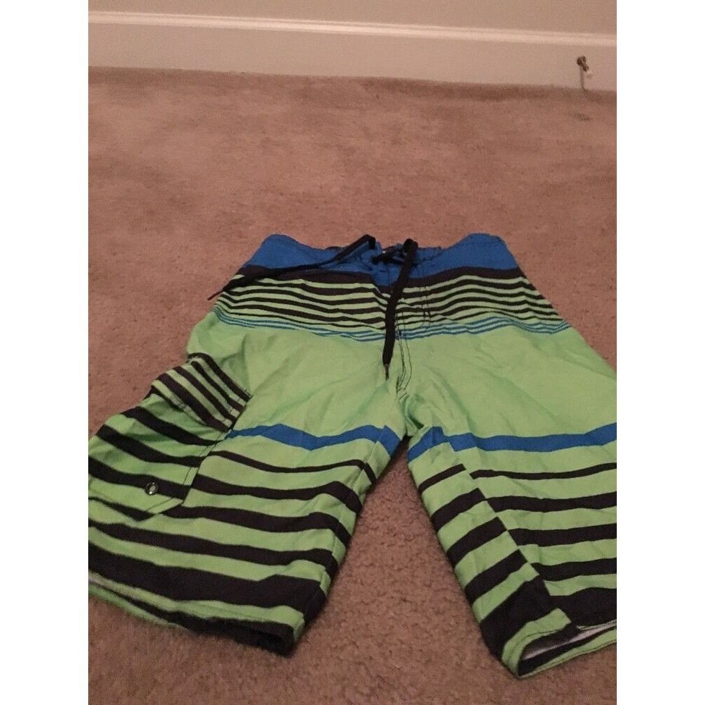 Hang Ten Boys Striped Mesh Lined Swim Shorts Size Medium Multicolor